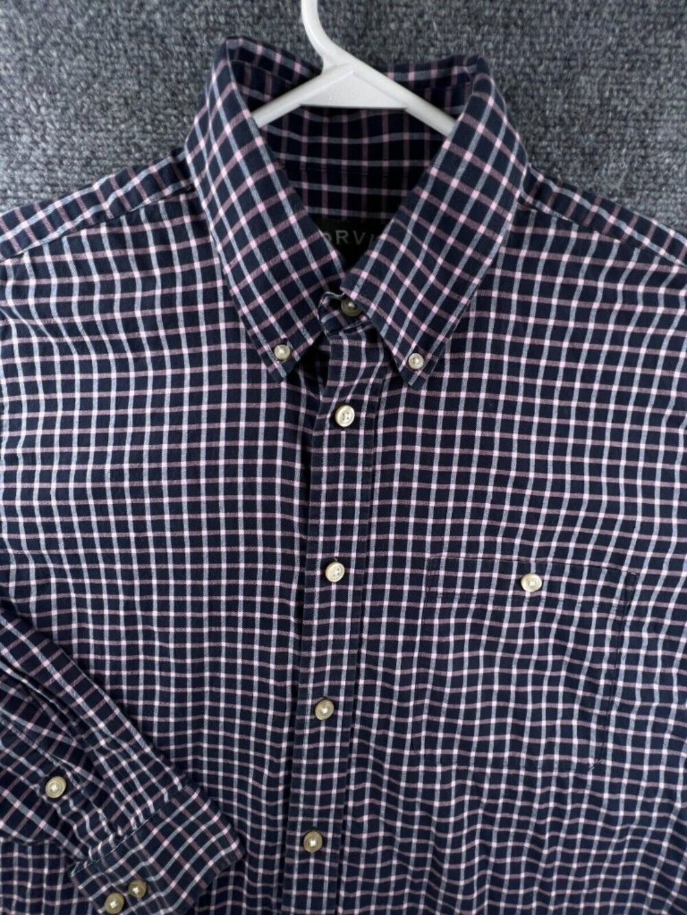 Orvis Men’s Lightweight Flannel Button Up Shirt Pink Blue Check Soft Long Sleeve